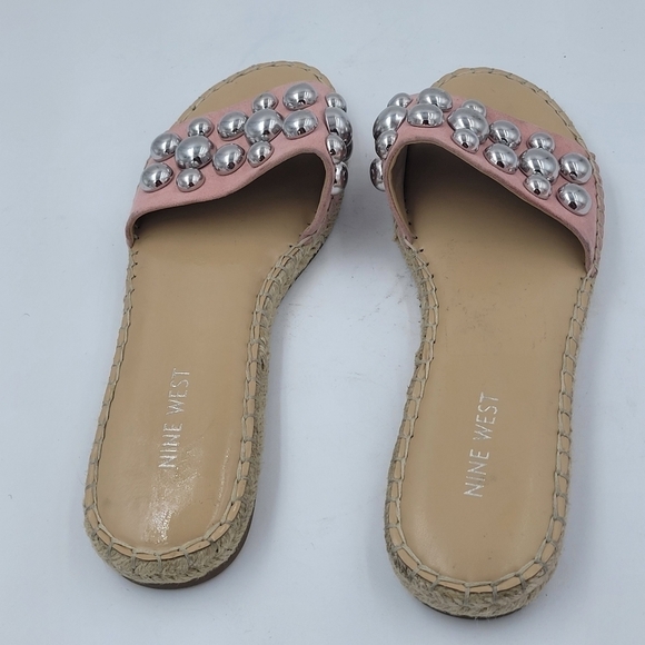 Nine West Pink Even Studded Espadrille Slide Sandals Size 7.5 - Picture 7 of 11